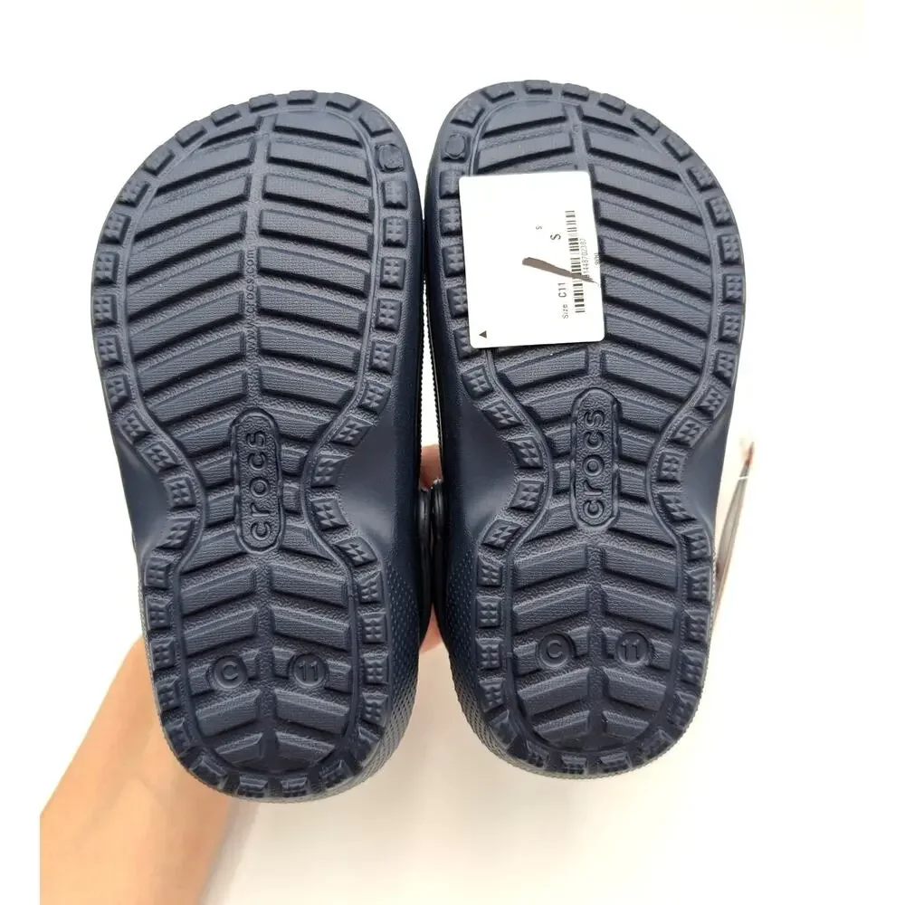 Crocs Classic Lined Clog Shoes Closed Toe Kids' Navy/Charcoal Size US11